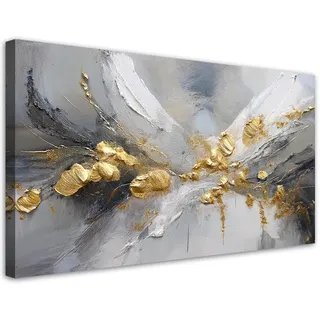 Feeby Leinwandbild, Gold, Textil, Abstrakt, Rechteckig, 100x50 cm, Bilder und Zubehör, Wandbilder, Leinwandbilder
