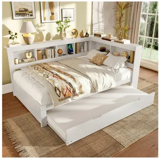 STILVORA Schlafsofa 140×200 mit Ausziehbett,Tagesbett Daybett mit Steckdose&Lattenrost, mit ausziehbarem Bett, USB & Steckdose 140x200 cm, ohne Matratze weiß