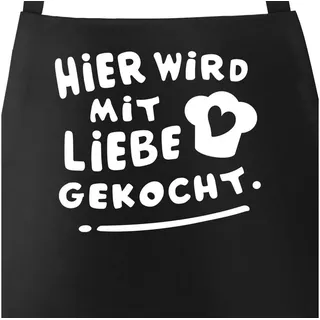 MoonWorks Grillschürze Kochschürze Spruch Hier wird mit Liebe gekocht Grill-Schürze Küchenschürze Baumwoll-Schürze Moonworks®, mit kreativem Aufdruck schwarz