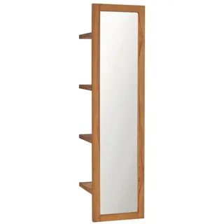 furnicato Wandspiegel mit Regalen 30x30x120 cm Massivholz, Rustikaler Badspiegel mit vier Ablagen und Montage für das Badezimmer braun