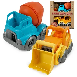 CELMAN Baustellen Spielzeug Set – Betonmischer & Bagger mit Figur & Bauklötzen – Bio Sandspielzeug BPA-frei, spülmaschinenfest – für Garten, Sandkasten & Outdoor