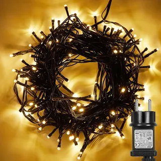 20M 200 LED Lichterkette Innen Warmweiß, Dekobeleuchtung Baum Fenster 31V 8 Modi Timer, Weihnachtsbeleuchtung Party Balkon Garten - Weiß