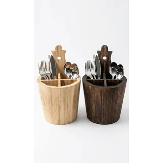 Sendez Besteckkorb Besteckbehälter mit drei Kammern Besteckfass Besteckkasten, Holz schwarz