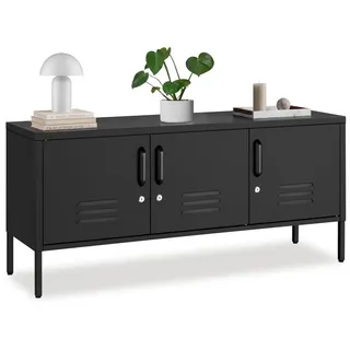 Tectake tectake® Sideboard, 3 Türen mit Magnetverschluss, einzeln abschließbar, pulverbeschichteter Stahl, Kippschutz, höhenverstellbare Füße