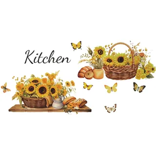 Küche Wandaufkleber Sonnenblumen, Wandsticker Küche und Wandtattoo Sprüche - Wandtattoo Küche Selbstklebend, Küchenbilder für die Wand, Fliesenaufkleber Küche & Wandtattoo Küche Modern