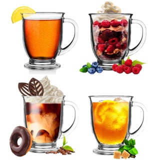 Konzept 11 - Teegläser mit Henkel, 4 Set, Kaffeegläser 400 ml XXL, Latte Macchiato Gläser, Cocktailgläser, Perfekt für Tee, Kaffee, Glühwein, Cappuccino, Transparent, Spülmaschinenfest