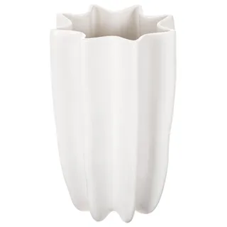 Keramik Vase geriffelt für Trockenblumen dekorativer Blickfang - Weiß