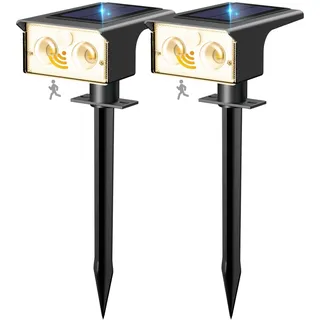 btfarm 2 Stück Solarlampen für Außen mit Bewegungsmelder, Solar Strahler | 3 Modi LED Solarstrahler für Außen Garten, IP65 Wasserdicht Solarleuchten Aussen für Weg Hof Gehweg Garage, 3000K Warmweiß