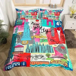BJCJGGL Bettwäsche 220x240 New York Bettwäsche-Set mit Reißverschluss Schließung und 2 Kopfkissenbezug 80x80 cm - Weicher Atmungsaktive Mikrofaser Bettbezug für Erwachsene Kinder