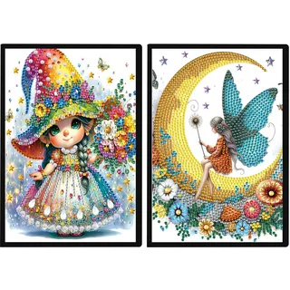 DCIDBEI A5 Blanko Notizbuch Diamond Painting Notizbücher 2 er Set Engel DIY Diamond Pasted Painting Notebook Kits Elfe Strass Diamant Malerei Notebook Blanko Tagebuch Fee für Schulbedarf 50 Blätter