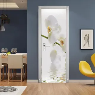 A.Monamour Türtapete Selbstklebend Türfolie Türposter 3D Weisse Orchidee Vinyl Folie Türdeko Tapete Wandbild Türaufkleber Türtattoo 77x200cm