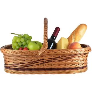 WIKLER Tablett Serviertablett aus Weide mit festem Henkel und Bodenplatte mit Motiven zur Auswahl – 56×39×30 cm – handgeflochtenes Korbtablett für Frühstück, Deko oder Präsent (Herz)