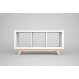 Kallax Regal Untergestell, Holzgestell aus echter massiver Buche, für Kallax-Breite: 3 Regalfächer, schräge Möbelfüße, Füsse f. Sideboard Lowboard skandinavisch