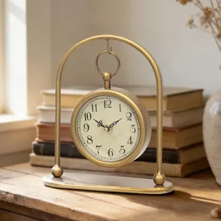 Jumbo Decor Vintage Kleine Gold-Tischuhr, Bauernhaus-Tischuhr, leise, Nicht tickende, batteriebetriebene Schreibtisch- und Regaluhren für Wohnzimmer, Schlafzimmer, Küche, Heimdekoration