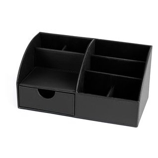 Pavo Schreibtisch-Organizer 8002498, Premium, Leder, 6 Fächer und 1 Schublade, schwarz