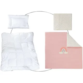 BORNINO HOME Bundle Baby-Betten-Set inkl. Bettwäsche Regenbogen 80x80 cm, rosa