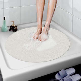 AMOMYDOG Runder Duschteppich, 60 cm, rutschfest, schimmelresistent, antibakteriell, aus Luffa, Badteppich, weicher PVC-Badematte, für Bad und Feuchträume (weiß)