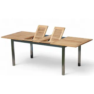 ALEOS. A-Grade Teak - Edelstahl Ausziehtisch 160-220x90cm ausziehbar Gartentisch Holztisch Esstisch Tisch Massive Ausführung Teakholz Serie Kuba