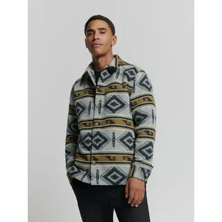No Excess Langarmhemd NO EXCESS "No Excess Überhemd mit Aztekenmuster", Herren, Gr. L, Normalgrößen, beige (dunkelbeige), 100% recycelter Polyester, casual, normal, Hemden
