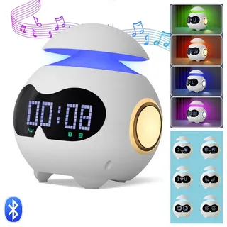 MUPOO Tageslichtwecker Kinderwecker LED Nachtlicht USB, Emotionen,Bluetooth als Geschenk Wecker mit Licht,LED fest integriert