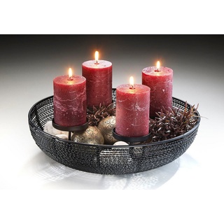 Kobolo Kerzenhalter Dekoschale Adventskranz rund aus Metall schwarz (für 4 Kerzen) schwarz