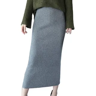 Cheerlife Damen Rock Stretch Einfarbig Bleistiftrock Strickrock Bodycon Röcke Herbst Winter Enge Röcke Lang (XL-Taillenumfang 80-110CM, Grau) - XL