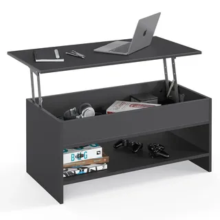 KOMTO Couchtisch Höhenverstellbar - Wohnzimmertisch mit Stauraum Aufklappbar Sofatisch für Wohnzimmer Kaffeetisch Stubentisch Anthrazit | Coffee Table Tokyo 98,4 x 50,4 x 48