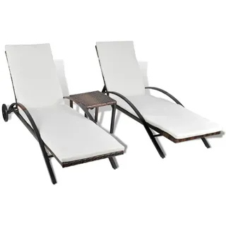 vidaXL Sonnenliegen mit Tisch Poly Rattan Braun 200 x 65 x 39 cm