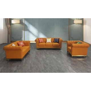 JVmoebel Sofa Orange Chesterfield Wohnzimmer Sofa Set Luxus Garnitur 3+2+1, Made in Europe braun