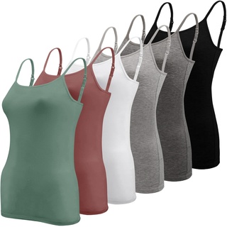 BQTQ 6 Stück Basic Camisole verstellbare Träger Weste Top für Damen und Mädchen, Schwarz, weiß, dunkelgrau, grau, Dunkles Cyan, indisches Rot, Small