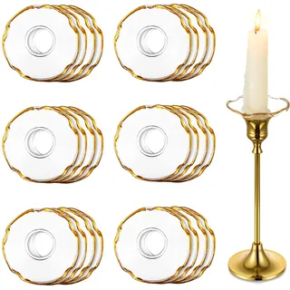 Hewory Gläser Kerzen Tropfenfänger für Stabkerzen 24er - Kerzenhalter Glas Tropfschutz für Spitz Tropfenfänger für Kerzen Glas Dekorative Kerzen Kommunion für Hochzeit Wohnzimmer, Gold-Muschel-Rand