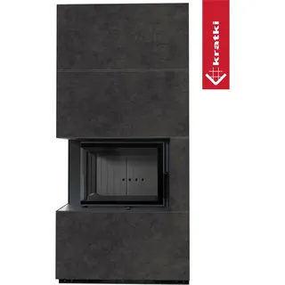 Kratki Kaminbausatz Floki Box links 8 kW Quarzsinter Schwarz/Gussgrau