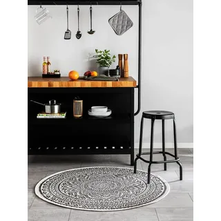 benuta Cleo Outdoor-Teppich Ø 150 cm Schwarz/Weiß