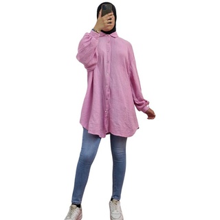 HELLO MISS Blusenkleid Musselin Oversize Bluse in Lang, Baumwolle Hemd in Unifarbe rosa