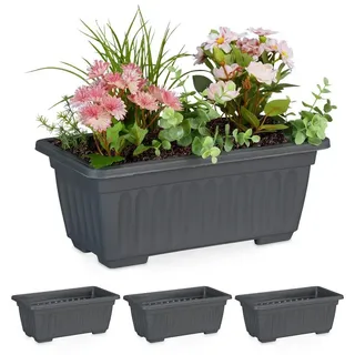 Relaxdays Blumenkasten 4er Set schmal 40 x 15 x 15 cm Grau