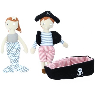 Bloomingville Puppen Kate & Jonah Spielset 3 tlg. Meerjungfrau Pirat Boot