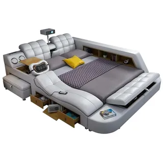 JV Möbel Bett Multifunktion Betten tv beamer usb led Massage Funktion Hotel Luxus Möbel | weiß | ca. 248 cm X ca. 78 cm X ca. 264 cm