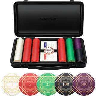 SLOWPLAY Nash Pokerset, 300 Keramik Pokerchips, Nummerierter Chipsatz | Profi pokerchips hochwertige, 10g, 39mm | inkl. Deluxe Pokerkoffer, 2X Plastik Pokerkarten, Dealer Button