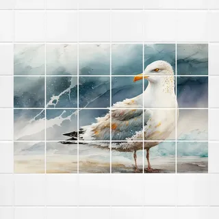 GRAZDesign Fliesenaufkleber Bad Möwe maritim Fliesenbild selbstklebend Wandbild für Fliesen - 10x10cm / 93x62cm