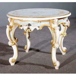 Casa Padrino Luxus Barock Beistelltisch Weiß / Mehrfarbig / Gold Ø 60 x H. 48 cm - Prunkvoller Massivholz Tisch - Barock Wohnzimmer & Hotel Möbel - Luxus Qualität - Made in Italy