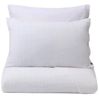 URBANARA Seersucker-Kissenbezug Serras 80x80 cm, Weiß, Seersucker-Kissenhülle aus 64% Baumwolle und 36% Leinen mit Rückseite aus glatter, weicher Renforcé-Baumwolle