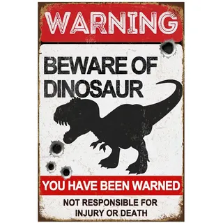 Xanovir Lustige Dinosaurier-Blechschilder, Warnschild aus Metall, Vorsicht vor Dinosaurier, Dino-Poster, Wanddekoration für Kinderzimmer, Jungenzimmer, Spielzimmer, Kinderzimmer, 20,3 x 30,5 cm