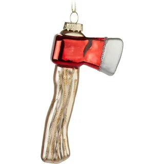 BRUBAKER Weihnachtsbaumkugel Axt - Handbemalte Weihnachtskugel - 11 cm Baumkugel für Holzfäller (1 St), Glas Christbaumschmuck - Deko Figur Weihnachten - Rot, Weiß rot|silberfarben