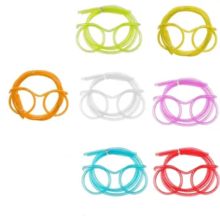 Strohhalme Wiederverwendbar, Strohhalm Brille, Flexible Mehrfarbige Strohhalme, Neuheit Brille Strohhalm, Mehrweg dumme Strohgläser, für Party, Jahrestreffen,Hochzeiten, Familienfeiern, 7 Stücke