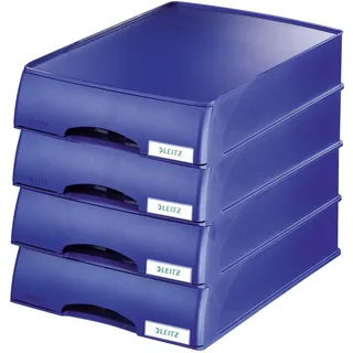 Leitz Briefkorb-Schublade A4, 4er Pack, Schubladenbox in Premium-Qualität für vertrauliche Unterlagen, Stapelbare Ablagefächer kombinierbar mit Briefkörben, Blau, Plus-Serie, 52100035