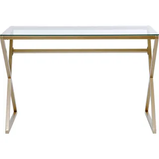 Schreibtisch JAHNKE "XTRA" Tische Gr. B/H/T: 110 cm x 72 cm x 50 cm, Klarglas/Gold, goldfarben (klarglas, gold, goldfarben, klarglas) Schreibtische Schreib-, Schmink-, Konsolentisch, Oberplatte aus ESG-Sicherheitsglas