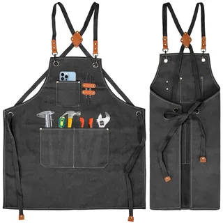 KOOOGEAR Multifunktionale Schürze aus Segeltuch,Arbeitsschürze,Schweisserschürze,Grill Kochschürze,erstellbarem Gürtel Geeignet Leinenschürze geeignet für Küche, Garten, Schmiede, Werkstatt - 75 x 68 cm, for sizes M to XXL