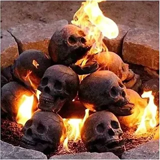 Feuerfeste Feuerschale aus Keramik, 3 Stück, imitierter menschlicher Schädel-Dekor für Lagerfeuer, Kamin, Holz, Gas, Propangas, Feuer, Halloween, gruselige Dekoration (3 Stück)