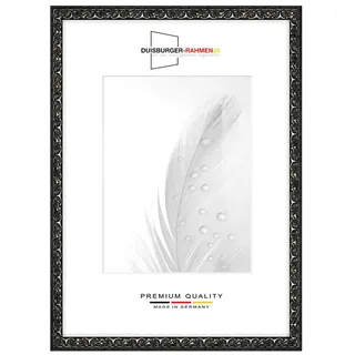 Massiv Holz Bilderrahmen Vintage Retro 50 x 75 cm in Alt-Schwarz Silber Barock | inkl. bruchsicherer Anti-Reflex Kunstglasscheibe | Rahmen für Poster | Puzzle | Foto collage DR112