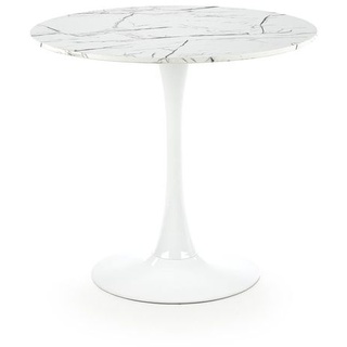 OXM Kleiner runder Tisch für Wohn- und Esszimmer Denver Weißer Marmor 73 cm
